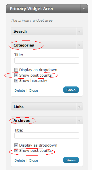 WordPress 显示分类及按月归档文章数选项